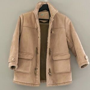 Vintage Apple Patch Toggle Coat – Suede-Look Neutral Winter‎ Jacket (Size M)